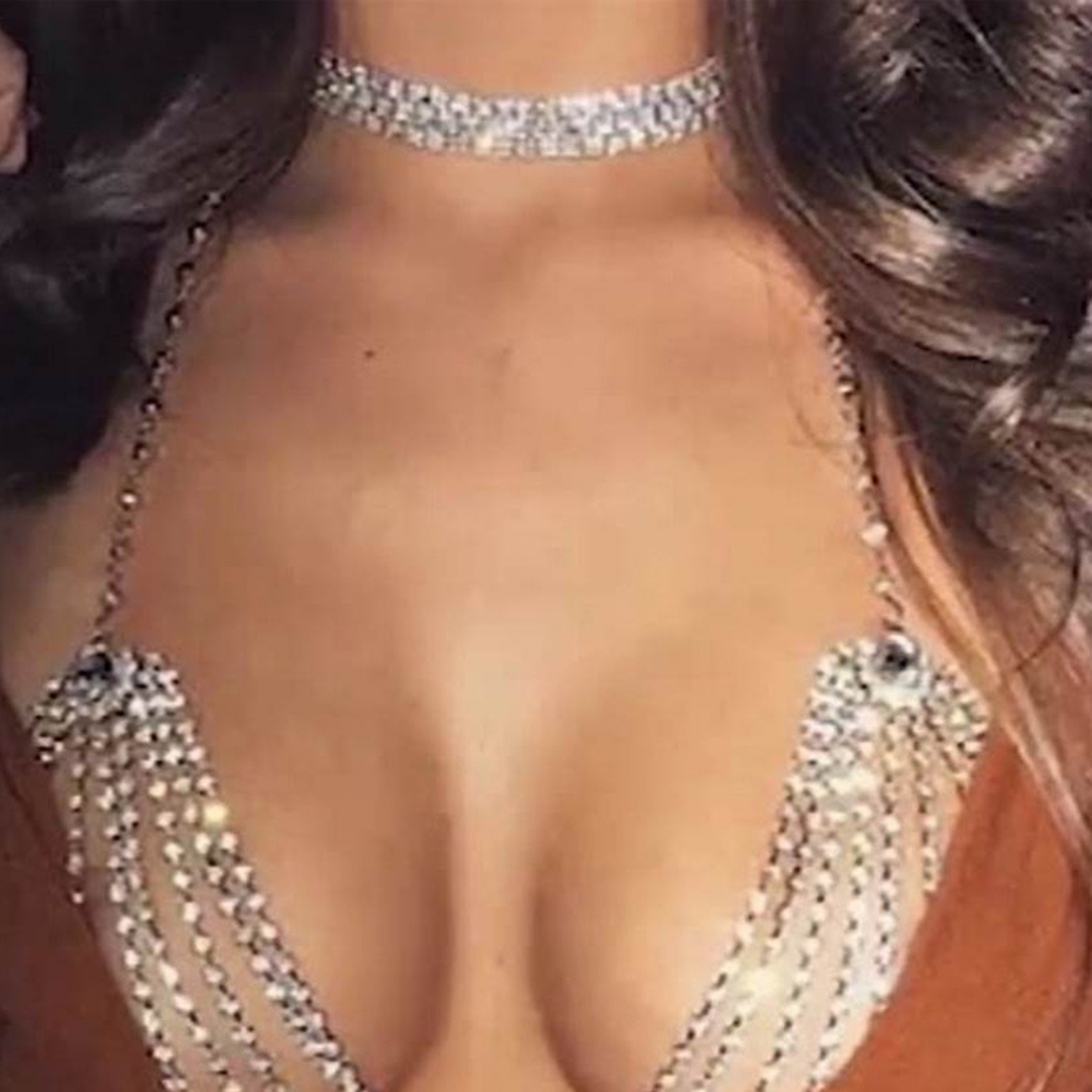 4ever Stunning Bling Collection Tile. Model wears a diamante choker and matching bralette.
