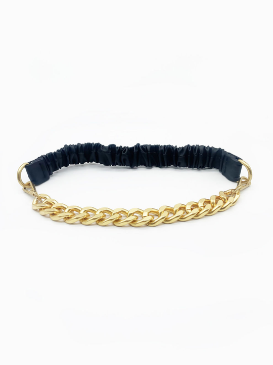 Gold chain belt with black elasticated adjustable belt.