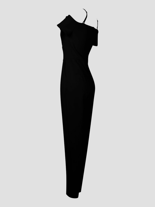 Black Off The Shoulder Tailored Jumpsuit With Concealed Back Zip Fastening