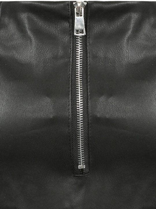 Close up. Exposed zip fastening on a faux leather pu skirt.