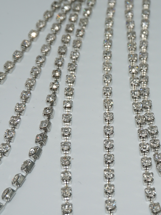 Close up of the diamante links in the bralette. Several vertical diamante links are visible.