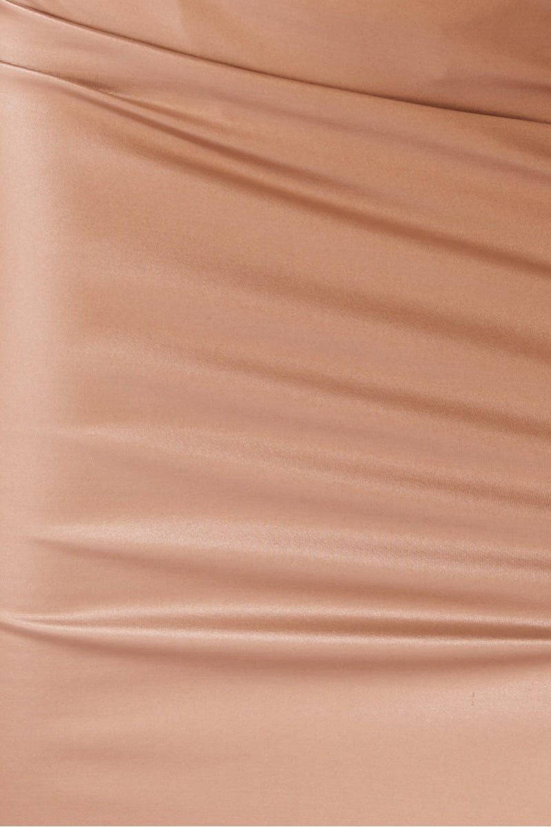 Close up of faux leather mocha material.