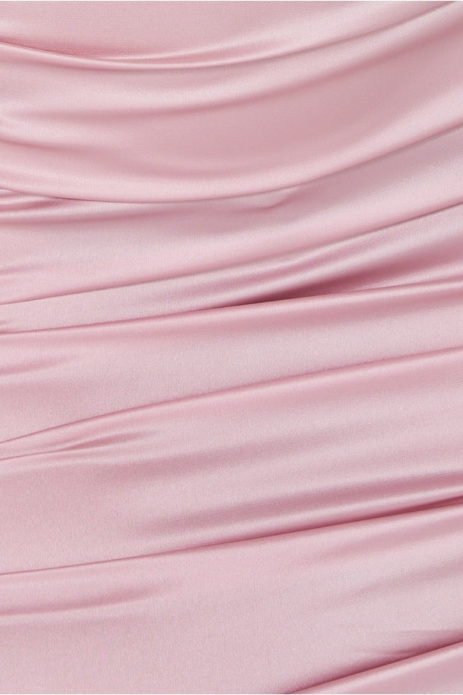 Close up of  the satin ruched detailing.