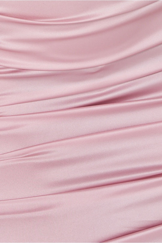 Close up of  the satin ruched detailing.