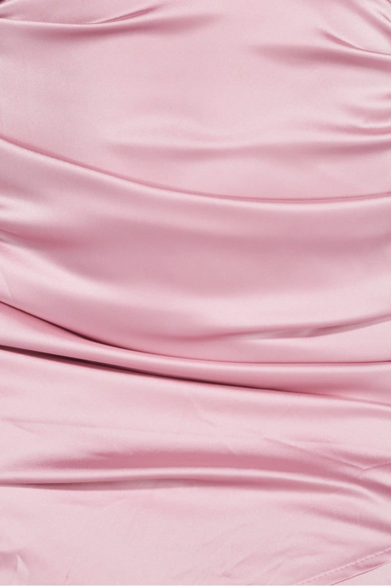 Close up of the satin ruched material.