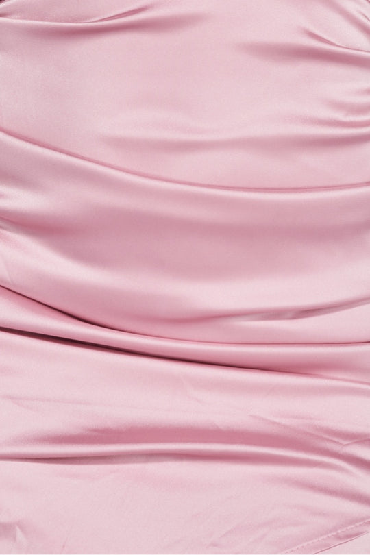 Close up of the satin ruched material.