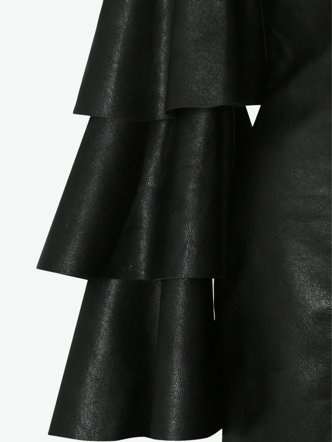 bandeau mini dress with off the ruffled sleeves. Close up of the bell sleeves. 