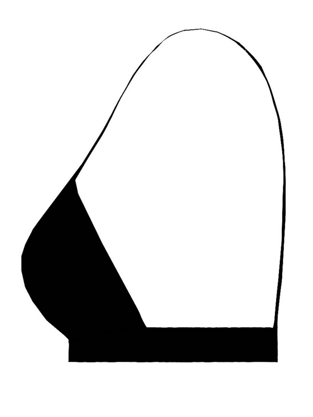Ghost manequin wears a  black satin bralette  in front of a white plain background. The black satin bralette has triangle cups, spaghetti straps and hook   back fastening. The ghost manequin stands to the side, the side of the bralette can be seen, including the bralette cups and spahetti straps. 
