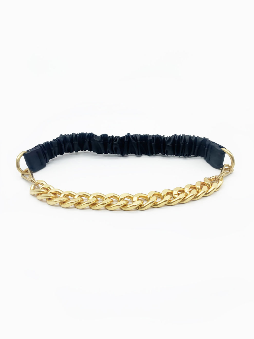 Gold chain belt with black elasticated adjustable belt.