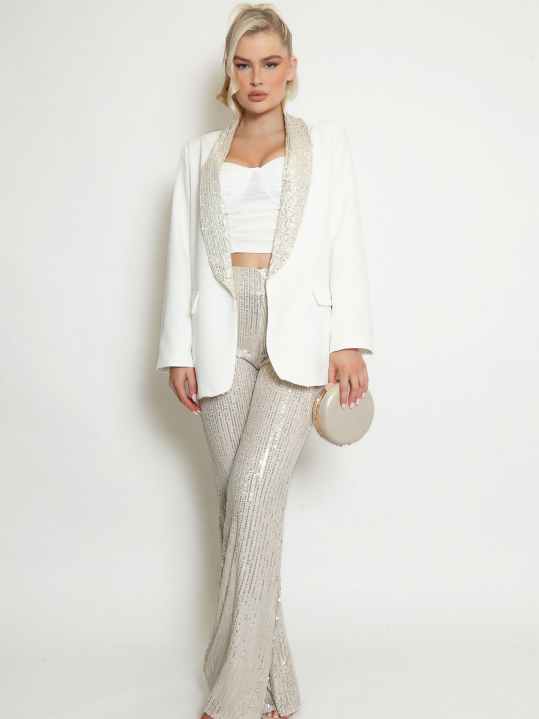 White blazer with silver buttons cheap