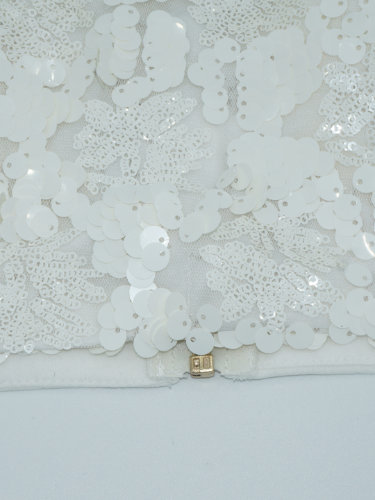 Close up of the sequined bralette.