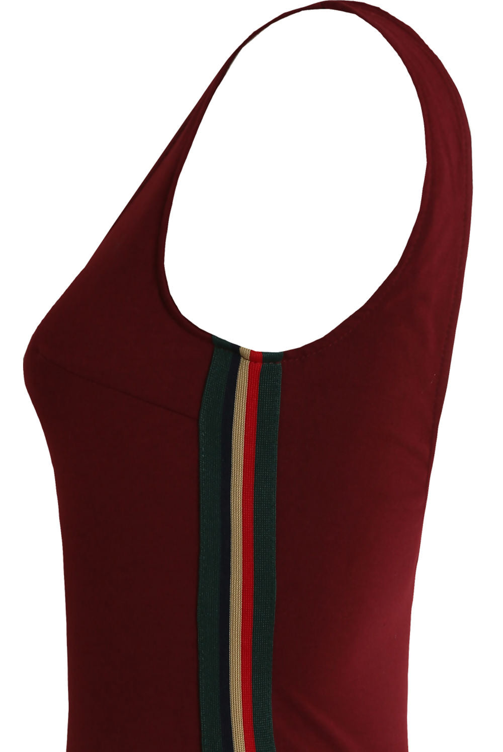 Wine Coloured Bodysuit With, Low Back and Side Pannelled Detail